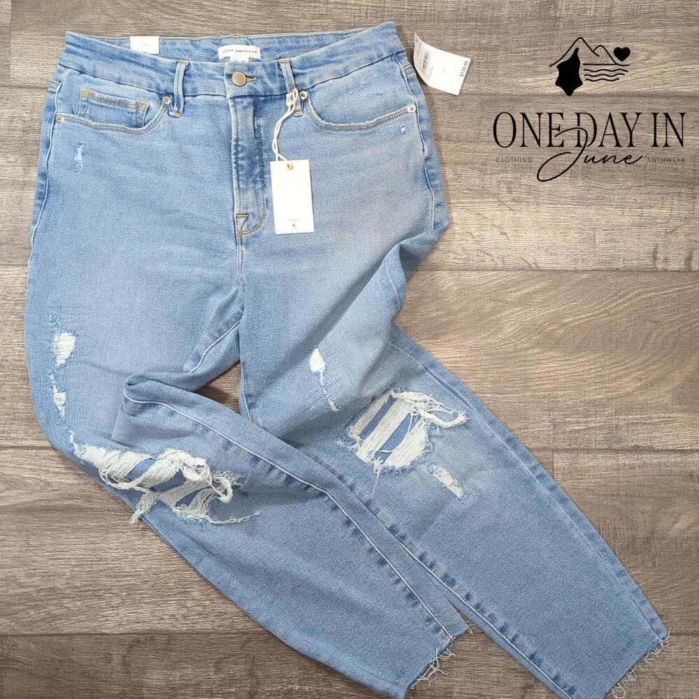 Good American Good Legs Crop Skinny Jeans Distressed Raw Hem NWT Size 12